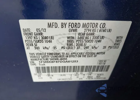 2013 Ford Explorer Limited z USA, uszkodzony, nr VIN 1FM5K8F87DGA61253